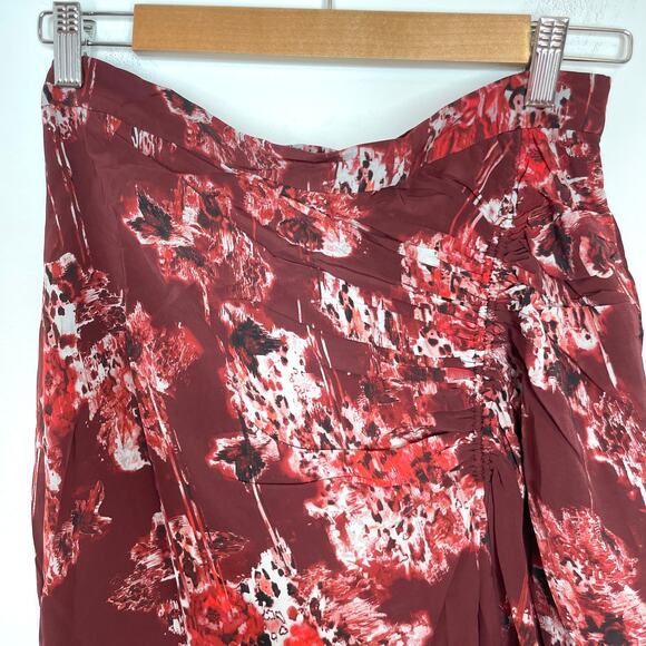 IRO Alise Abstract Print Draped Crepe De Chine Midi Skirt In Burgundy Size 6 New - Picture 4 of 13